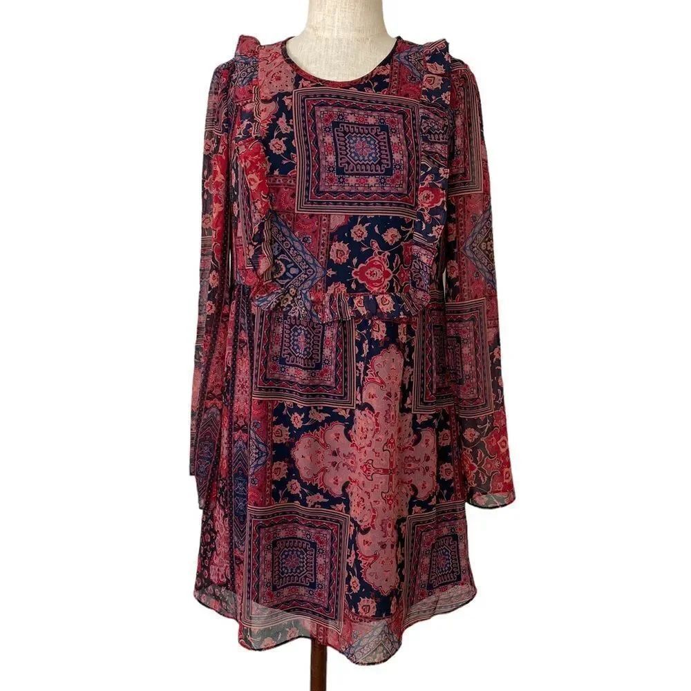 BCBG paisley long sleeve mini dress